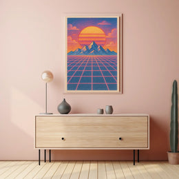 Retro-Futuristic Sunset Vaporwave Artistic Poster
