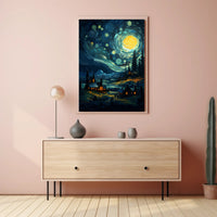 Starry Night Village Poster