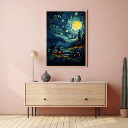 Starry Night Village Poster