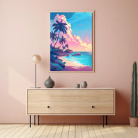 Tropical Sunset Beach Scene Art Poster