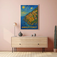 Amalfi Coast Starry Night Style Poster