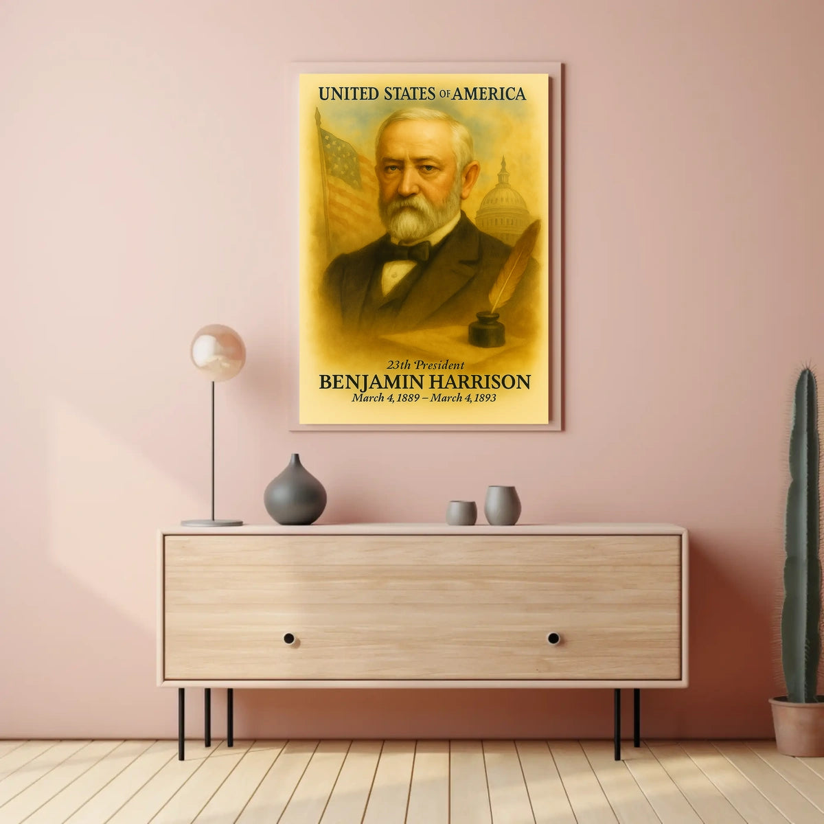 Benjamin Harrison 23rd President of the United States Vintage Watercolor Poster