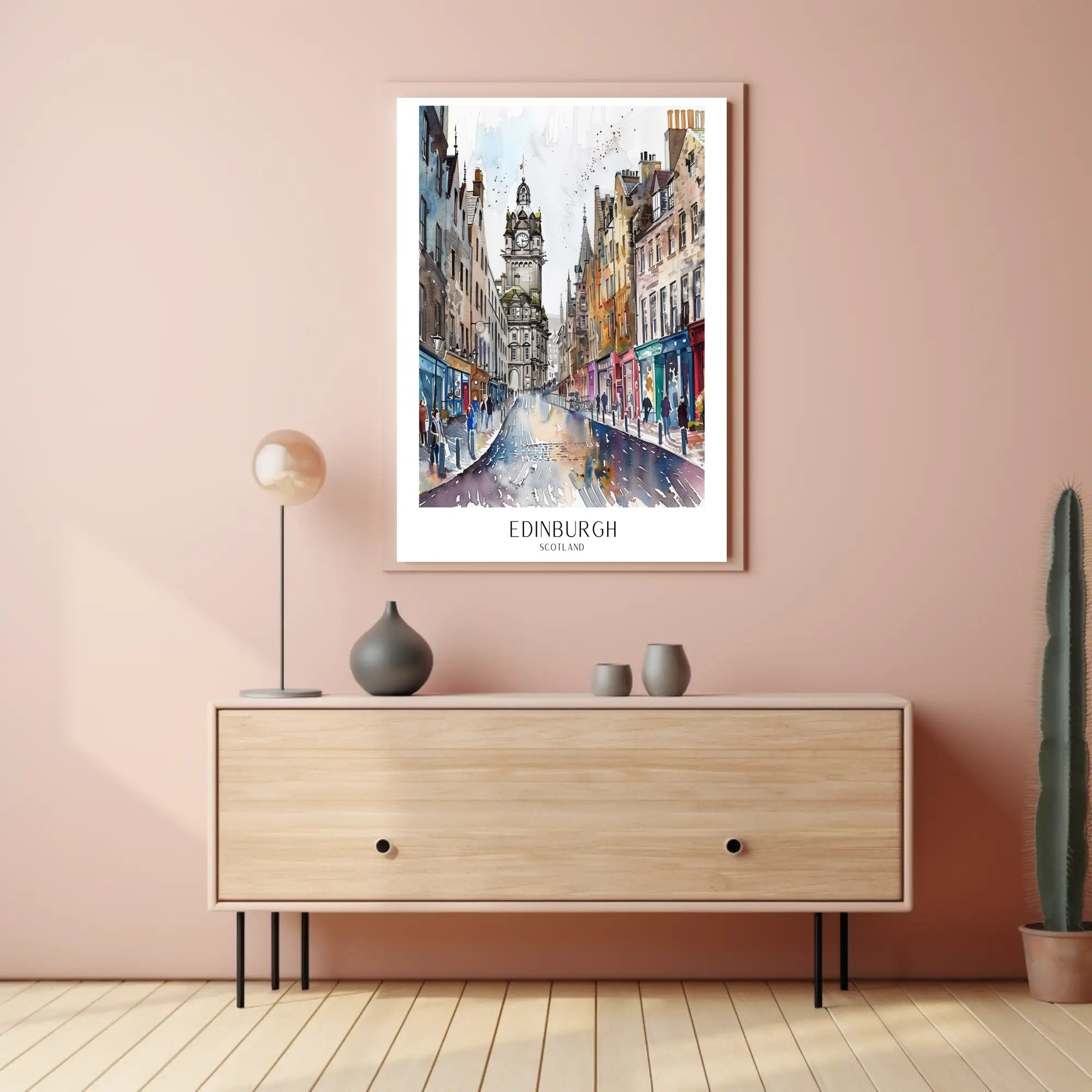 Vibrant Watercolor Street Scene in Edinburgh Urban or Cityscape Poster PosterGoat