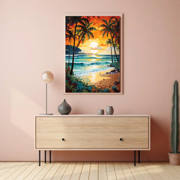 Tropical Beach Sunset Serenity Poster - Travel Poster