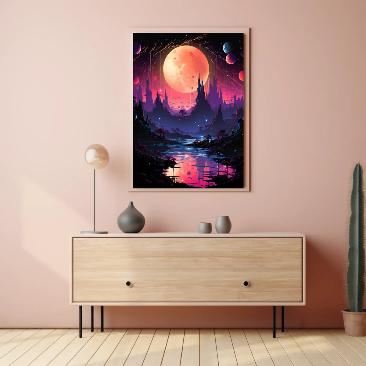 Surreal Cosmic Landscape: Vibrant Alien World Poster