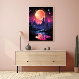Surreal Cosmic Landscape: Vibrant Alien World Poster