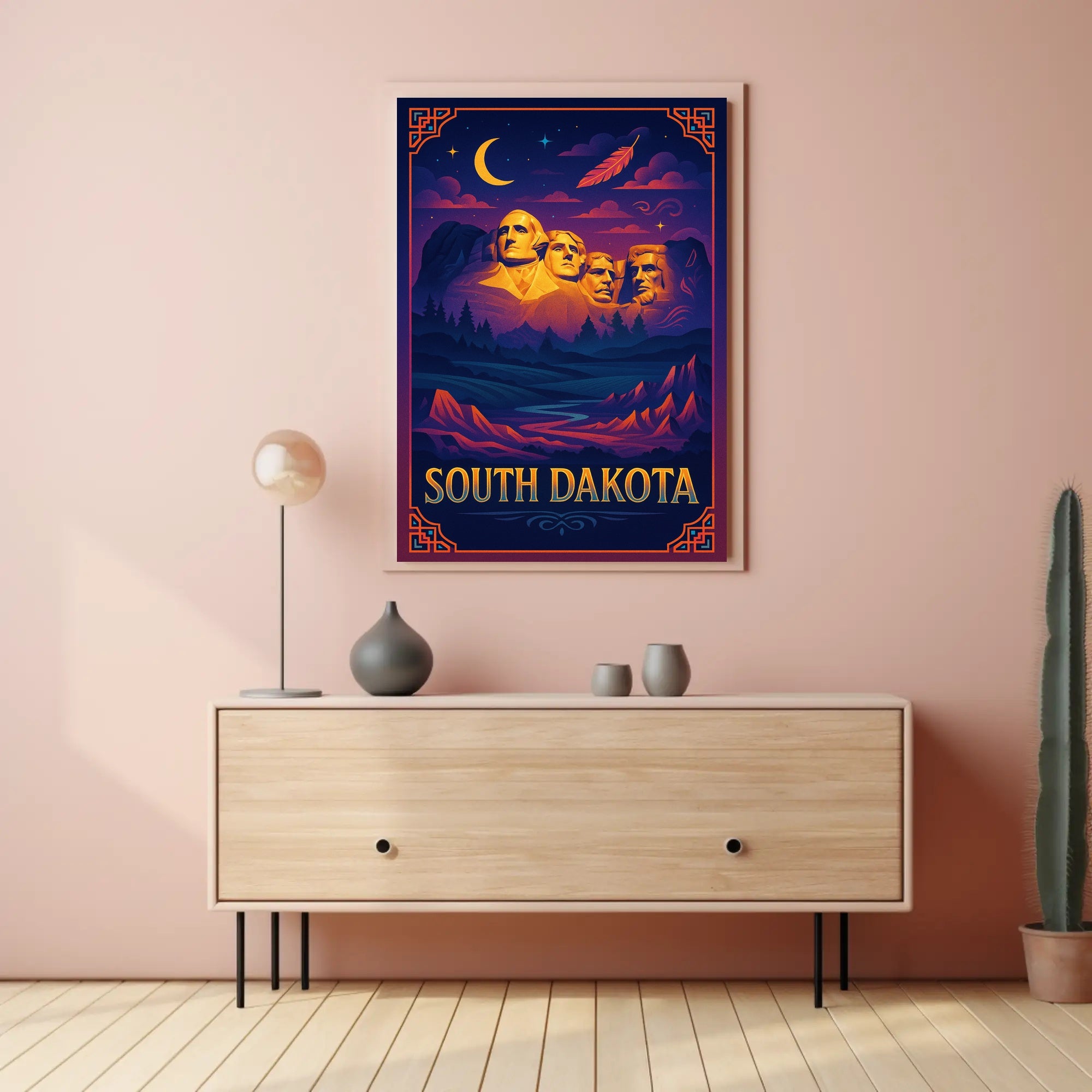 Mount Rushmore Night Poster Vintage South Dakota