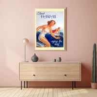 Hawaii Vintage Surfing Travel Artwork from the 1950s Travel Poster