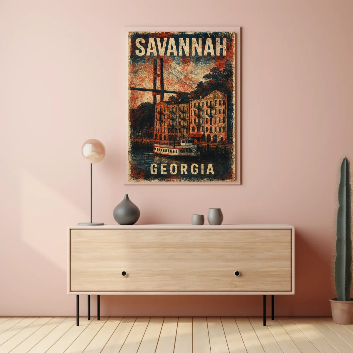 Savannah Riverboat Vintage Travel Heritage Art Deco Poster
