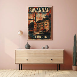 Savannah Riverboat Vintage Travel Heritage Art Deco Poster