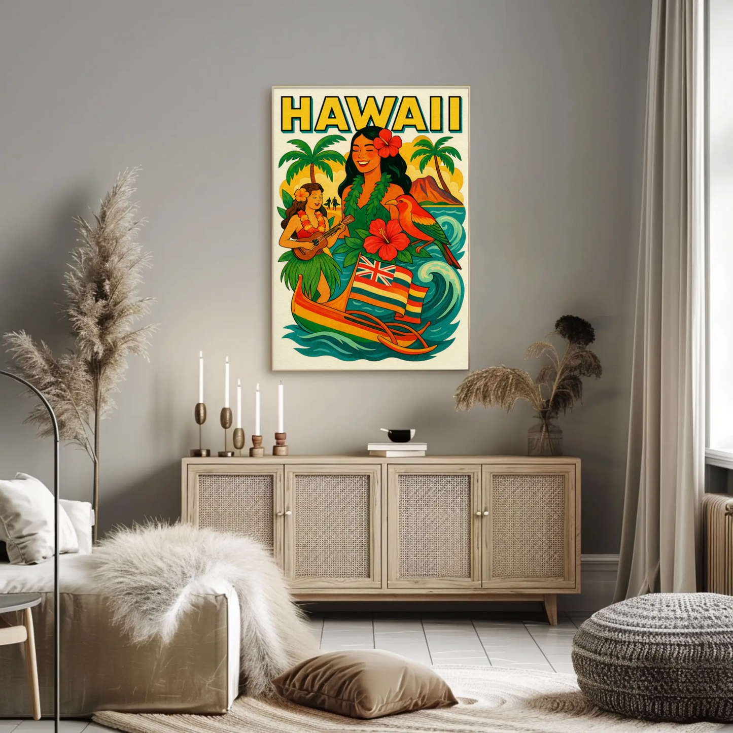 Hawaii Culture Island Canoe Flowers Poster