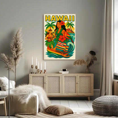 Hawaii Culture Island Canoe Flowers Poster