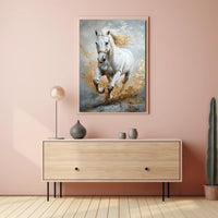 Majestic Galloping White Horse Abstract Artistic Poster