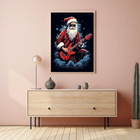 Rocking Santa Playing Guitar Christmas Pop Culture Poster