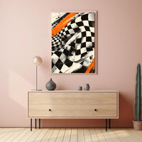 Dynamic Racing Energy: Abstract Poster with Checkered Pattern
