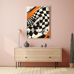Dynamic Racing Energy: Abstract Poster with Checkered Pattern