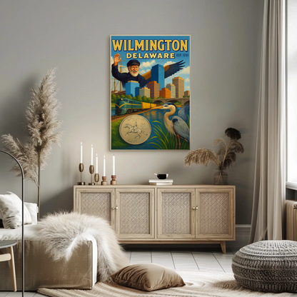 Wilmington Delaware Sailor Heron Train Travel Poster