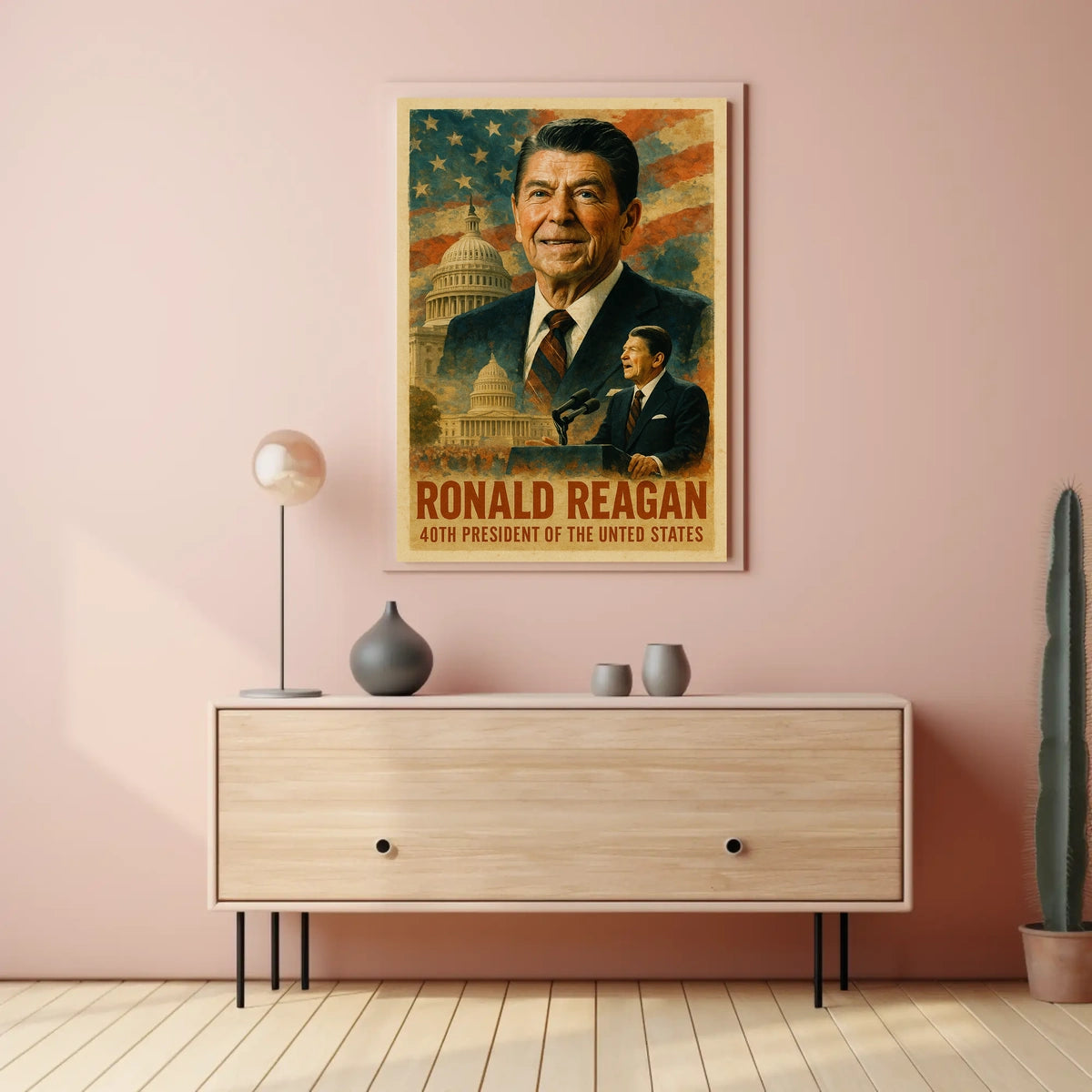 Ronald Reagan 40th President of the United States Layered Digital Collage Poster