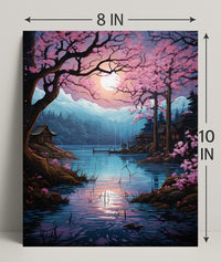 Tranquil Cherry Blossom Lake Poster