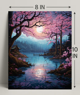 Tranquil Cherry Blossom Lake Poster