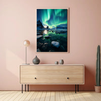 Aurora Borealis Over Icy Landscape Poster