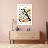 Tennessee Northern Mockingbird Nature Art Poster Print