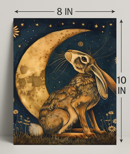 Moonlit Hare Fantasy: Whimsical Animal Nighttime Poster