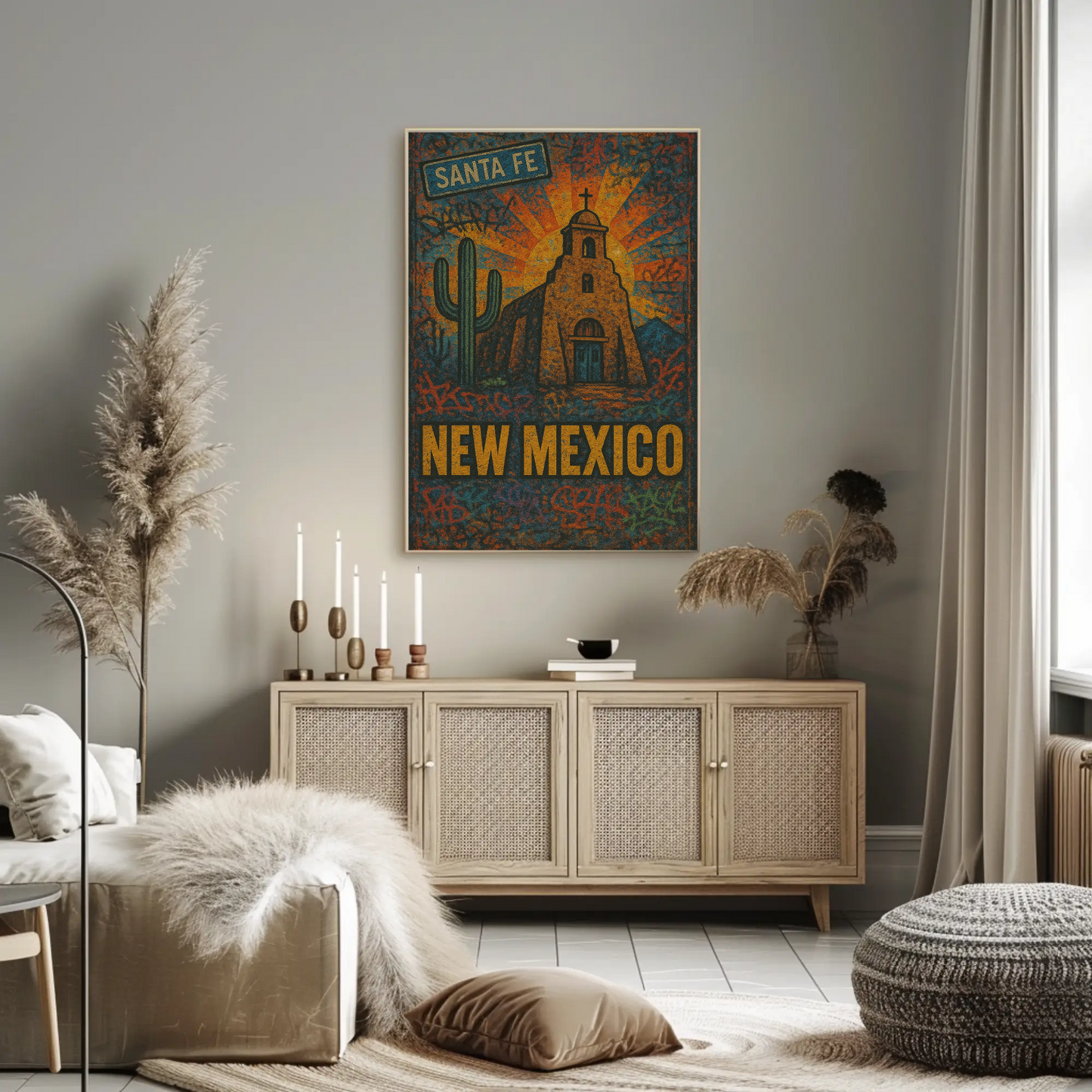 Santa Fe New Mexico Cactus Travel Poster