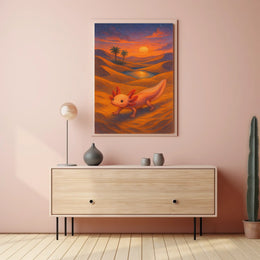 Axolotl In The Desert Sunset Poster
