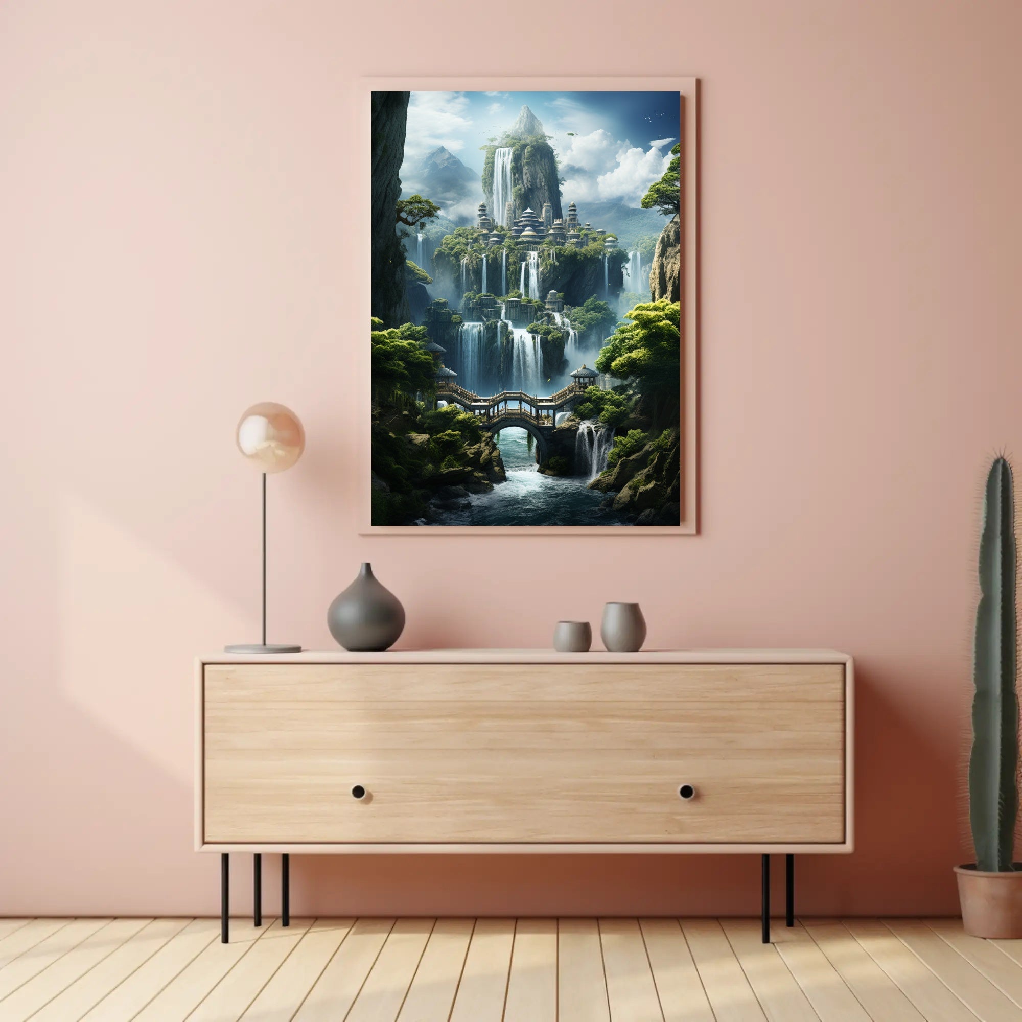 Enchanted Waterfall City Poster