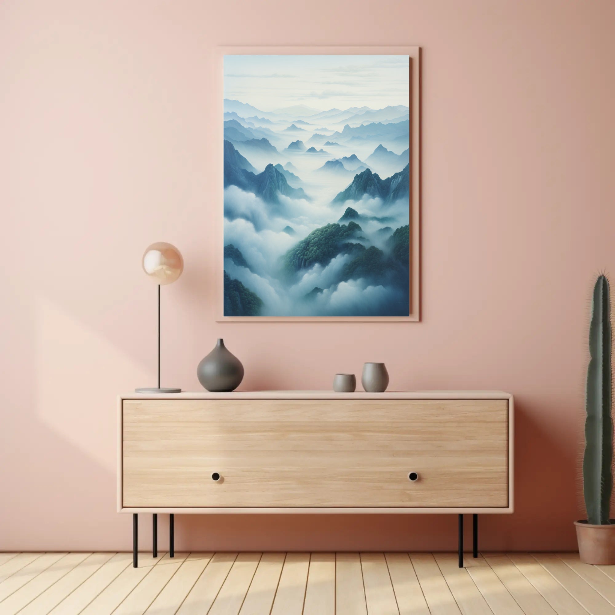 Serene Mountain Landscape Artwork with Tranquil Nature Poster