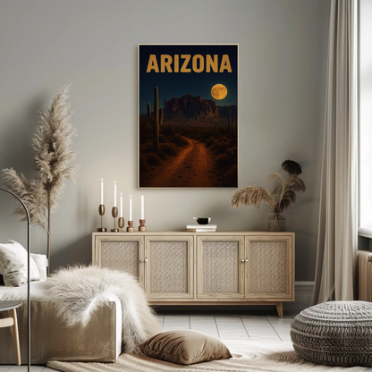 Arizona Desert Moonlight Pathway With Cactus Travel Poster