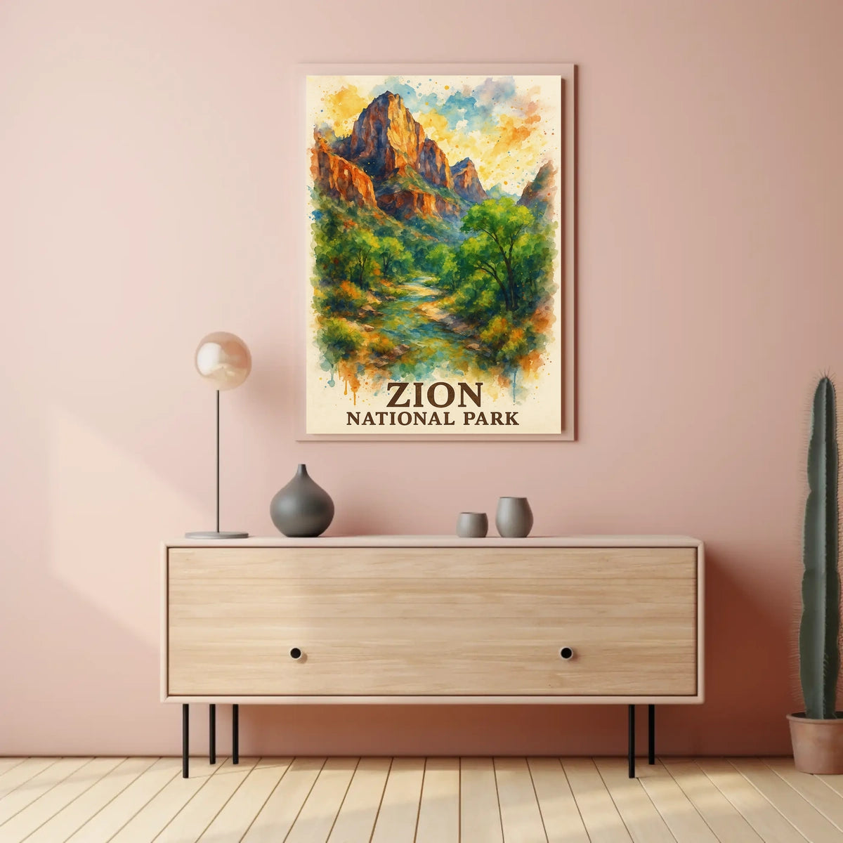 Zion National Park Watercolor Landscape Art Poster