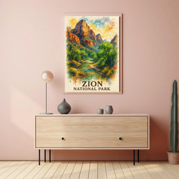 Zion National Park Watercolor Landscape Art Poster