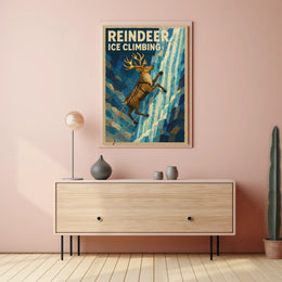 Reindeer Ice Climbing Vintage Animal Art Poster