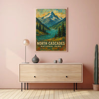 North Cascades National Park Scenic Landscape Art Vintage Ads Wanderlust Nature Poster