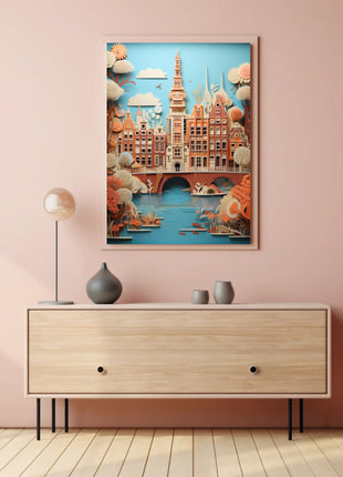 Amsterdam Canal Houses Artistry Travel Poster