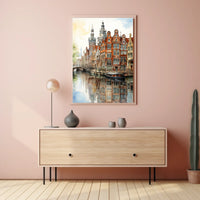 Amsterdam Canal Scene Classic Dutch Architecture Travel Poster