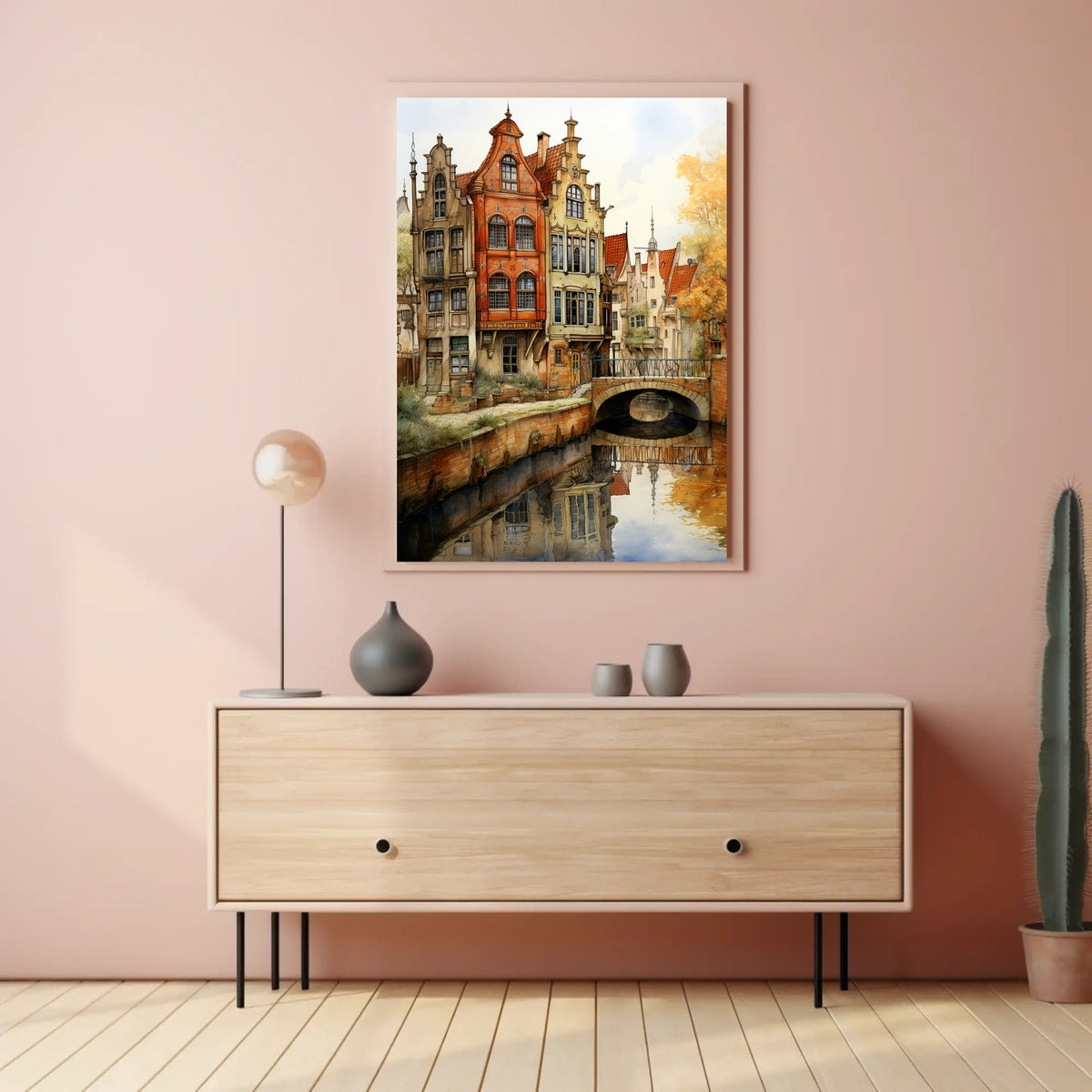 Picturesque European Canal Scene with Renaissance Architecture Travel Poster