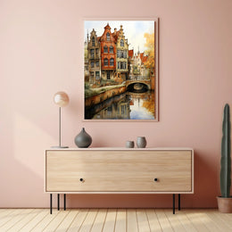 Picturesque European Canal Scene with Renaissance Architecture Travel Poster