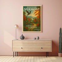 Discover Vermont Vintage Autumn Landscape Travel Poster