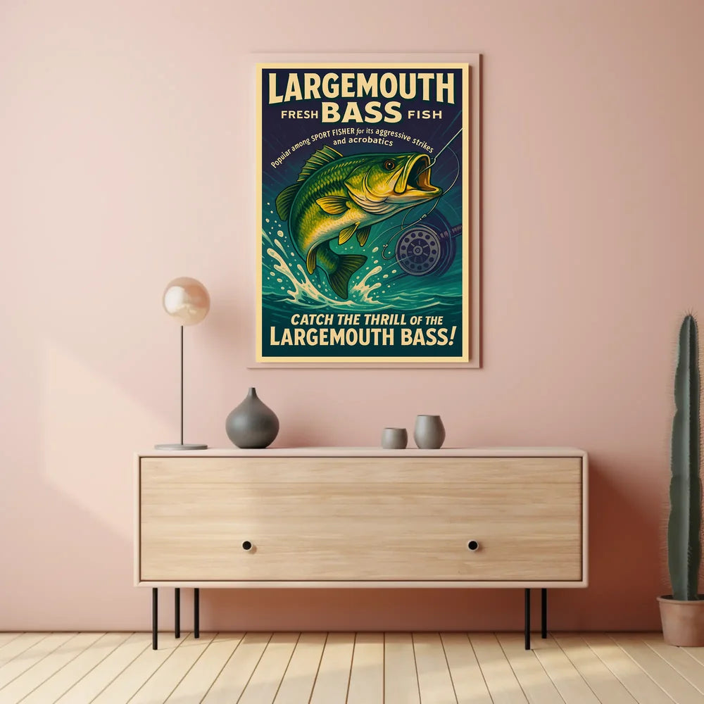 Bass Fishing Adventure Vintage Sports Poster PosterGoat