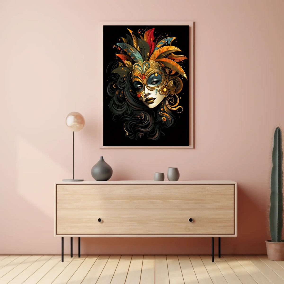 Masquerade Mystery Surrealism Vibrant Feathers Poster
