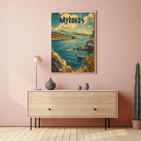 Mykonos Coastal Vista Vintage Travel Poster