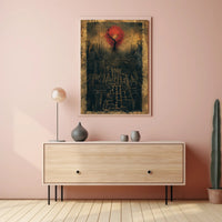 Surreal Dystopian Cityscape with Red Sun Artistic Poster PosterGoat