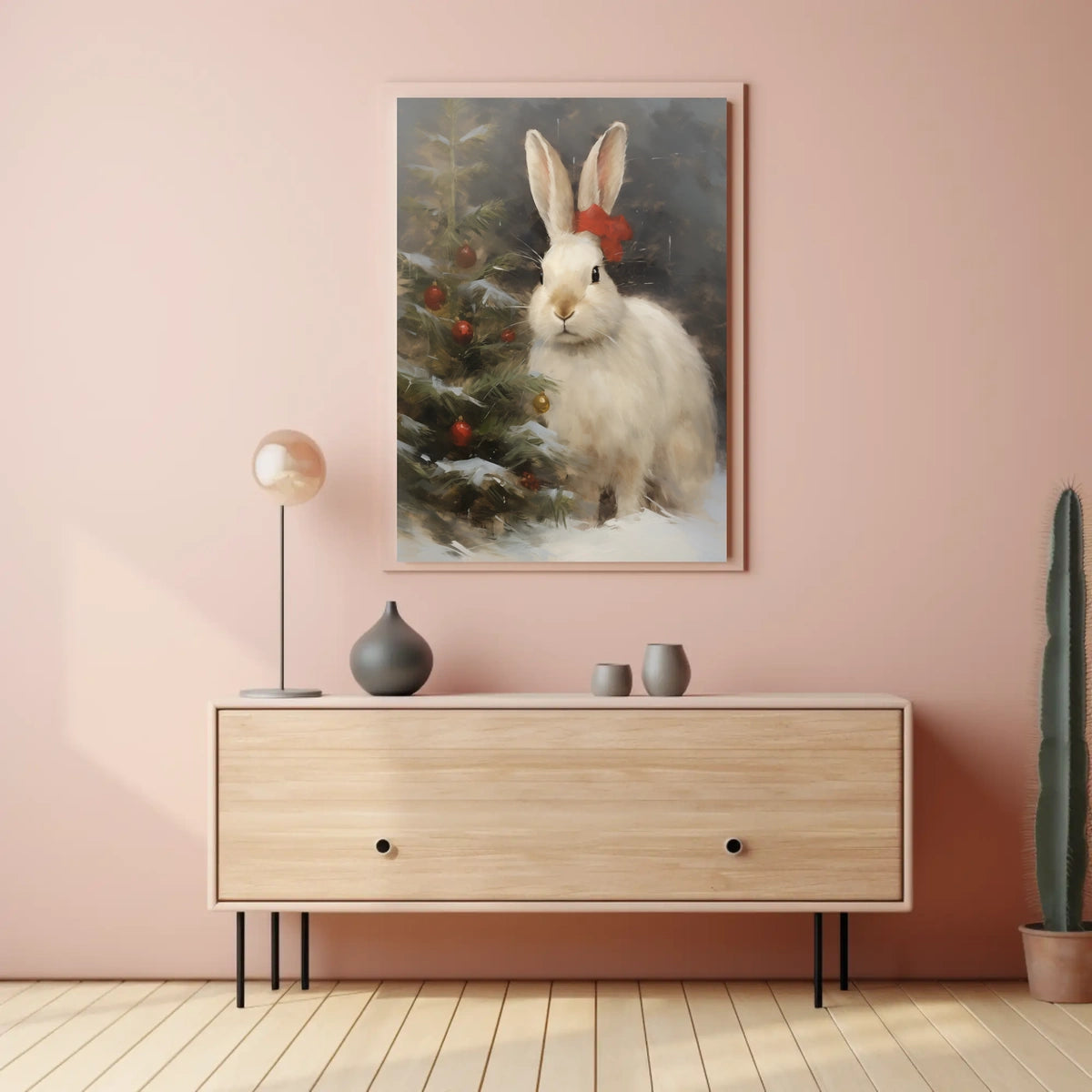Festive Rabbit And Christmas Tree Poster