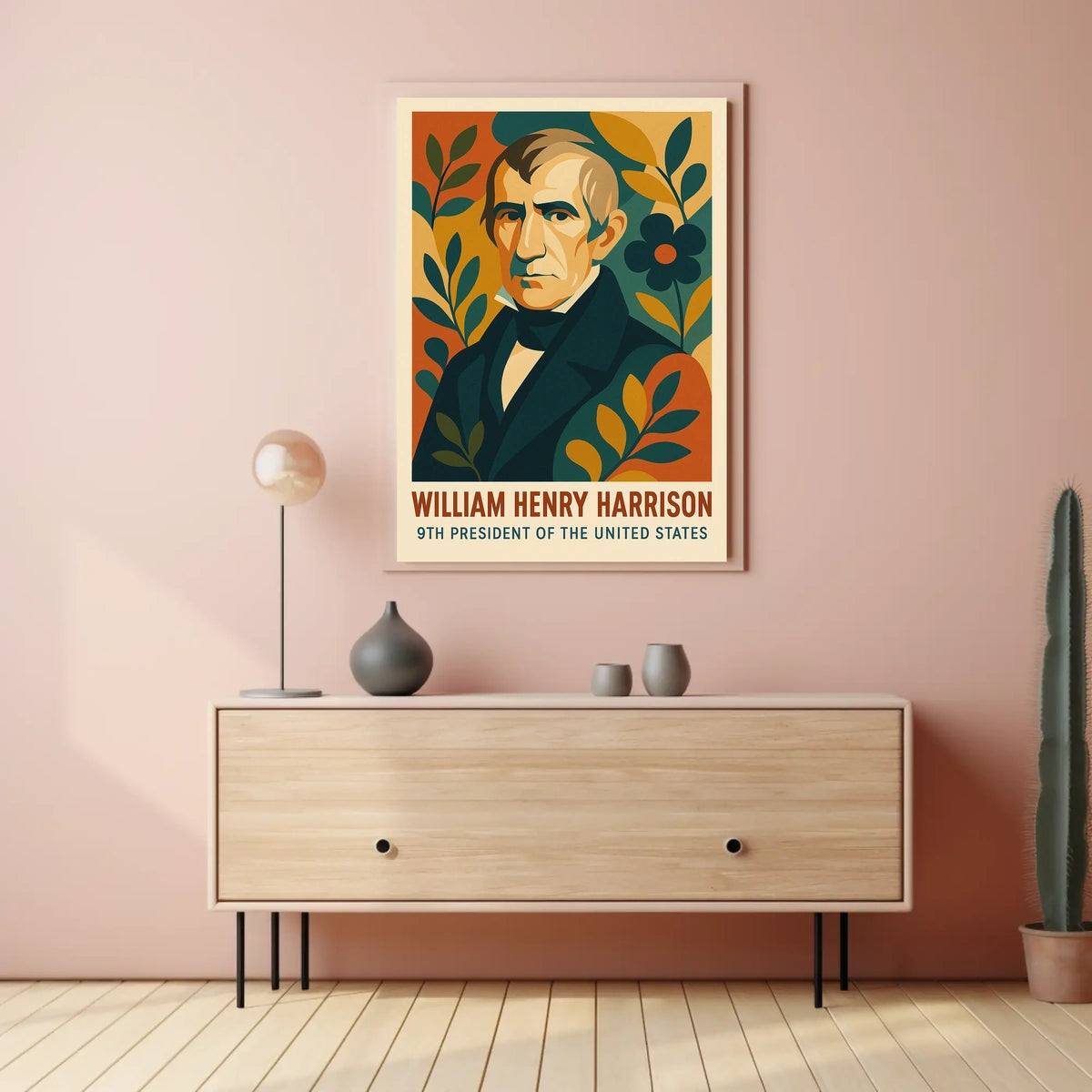 William Henry Harrison Vintage Patriotic Portrait History Inspired Minimalist Americana Heritage Poster