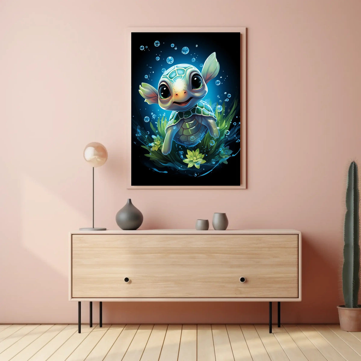 Whimsical Baby Turtle Underwater Fantasy Art Poster