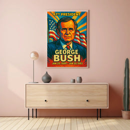 George H. W. Bush 41st President of the United States Colorful Comic Book Style Poster