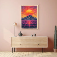 Retro-Futuristic Sunset: Vaporwave Dreamscape Futuristic Sci-Fi Poster